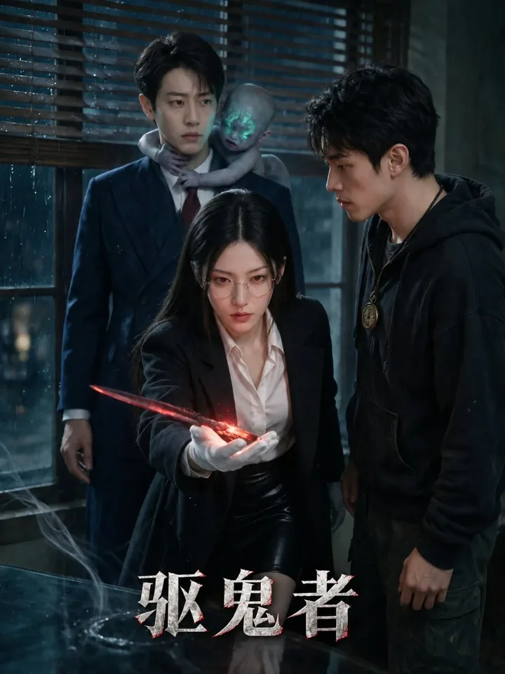 短剧《驱鬼者》封面，都市夜色中的驱鬼者